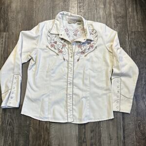 Scully Cream Color Embroidered Horse Flower Womens Long Sleeve Snap Shirt Size L